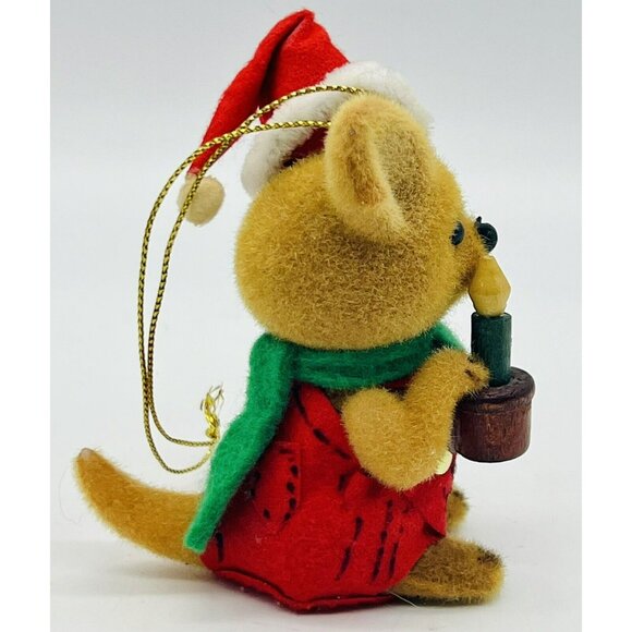 Vintage Morgan Inc Sydney Kangaroo Flocked Christmas Ornament Santa Hat Candle - Picture 3 of 6